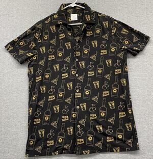 Skrewball Whiskey Button Front Camp Shirt Mens Medium Black Golf AOP Print